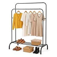 Taylor & Brown Heavy Duty Clothes Rail, Black Metal Rack With Double Hanging Clothing Rail with Bottom Storage Shelf, Wardrobe Clothes Rails For Bedroom Office Shop