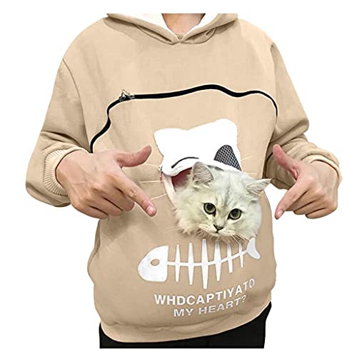 Sweat à Capuche Taille Plus pour Femmes, Haut de Litière pour Chat avec Poche pour Chat Sweat Ample Poche Kangourou Grande Poche Sweat Classique à Grande Poche avec Zippé Pull Grande Hoodie Femme Cover