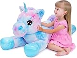 Tezituor 43in Giant Unicorn Stuffed Animal, Big Stuffed Unicorn Toys for Girls and Women, Rainbow Purple Unicorns Plush Gifts for Valentines Day, Christmas, Birthday and Party