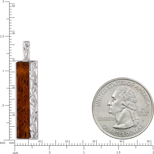 Aloha Jewelry Company 925 Sterling Silver Hawaiian Heirloom Scroll Koa Wood Bar Necklace Pendant with 18" Box Chain, Nickel Free Hypoallergenic for Sensitive Skin, Gift Box Included3