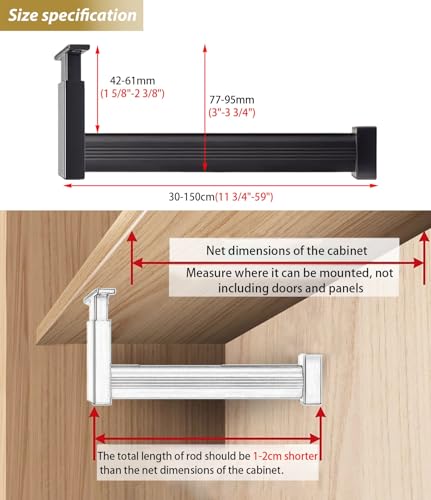 Barre de penderie noire robuste et extensible jusqu'à 140 cm pour dressing et douche - 6