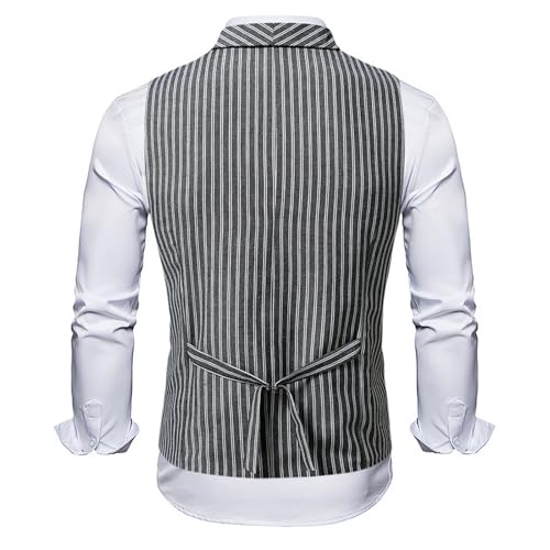 Men's Striped Double Breasted Vest with Pockets Sleeveless V Neck Checkered Waistcoat Formal Business Social Jacket Plus Size4