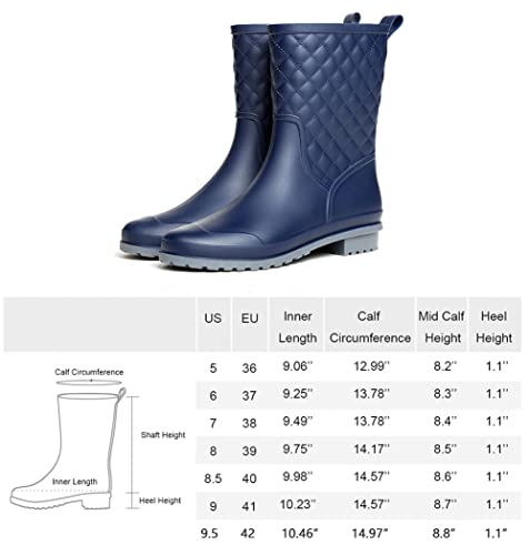 Iutufei Women Rain Boots Waterproof Mid Calf Lightweight Booties Out Work Comfortable Garden Shoes Navy Size 7 #TOP6