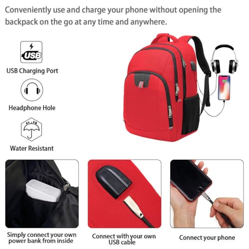 Image of Della Gao Laptop Backpack for Men, 17.3inch Large Business Travel Backpack with USB Charging Port, Water Resistant Computer Bag for Men /Women (Red)