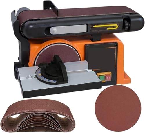 Variable Speed Combination Bench Sander with Cast Iron Base for Woodworking and Metal Polishing