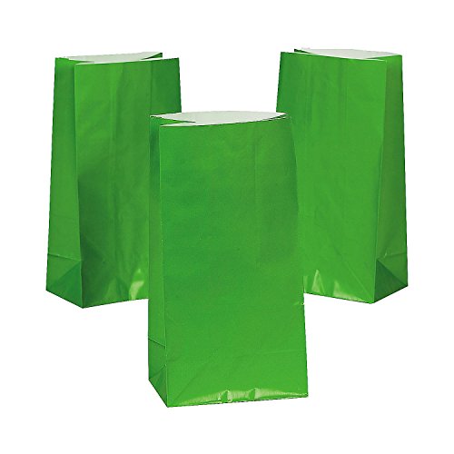 Fun Express - Green Paper Bags for Party - Party Supplies - Bags - Paper Treat Bags - Party - 12 Pieces