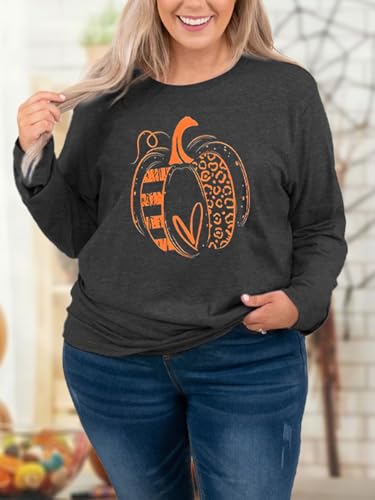 Chulianyouhuo Plus Size Halloween Pumpkin T Shirt Women Long Sleeve Fall Graphic Tees Thanksgiving Gift Tops Blouse3