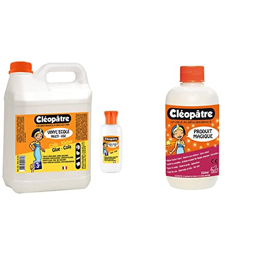 Colle blanche vinylique Cléopâtre bidon 2 kg, activateur Slime 250ml et flacon vide de recharge