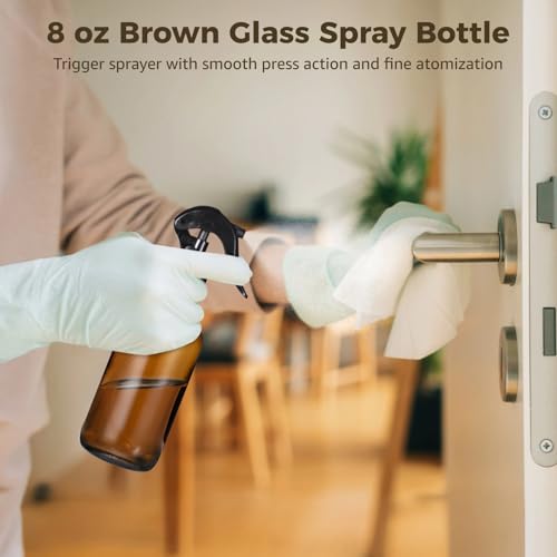 24 PCS 8 oz Glass Spray Bottles - Brown Glass Sprayer with Funnels and Labels, Refillable Fine Mist Trigger Bottles for Essential Oils, Cleaning Solutions, Haircare, Room Fresheners, DIY Cosmetics2