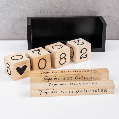 Würfel Countdown Kalender Holz Natur Schwarz Holzkalender Tischkalender Themenleiste Tageszähler Geburtstag Urlaub Jahrestag