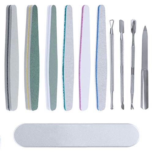 Preisvergleich Produktbild JUSUNG Nagelfeile 6 Stück Profi Nagelfeile mit 4 Stück Edelstahl Triangle Nagelhautschieber Entferner Kit für Nagelreiniger Gel Nagellack Nagelkunst Entferner Werkzeug