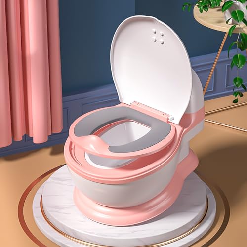 子供用トイレ おまる 【保育士が監修】洋式 トイレトレーニング 補助便座 多機能 携帯トイレ 抗菌 防臭 ソフトクッション 滑り止め底 フタ付き クリーニングブラシ付き 幼児 練習 男の子 女の子 2~8歳 (ピンク)