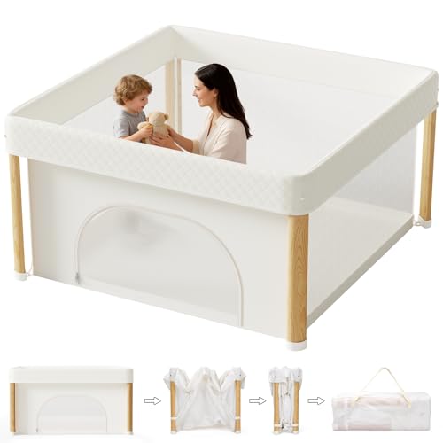 Cbcvvaer Corralito plegable para bebés, 59 x 59 pulgadas, corralito plegable para bebés y niños pequeños, corral portátil para interiores y exteriores, área de seguridad para niños, patio de juegos de