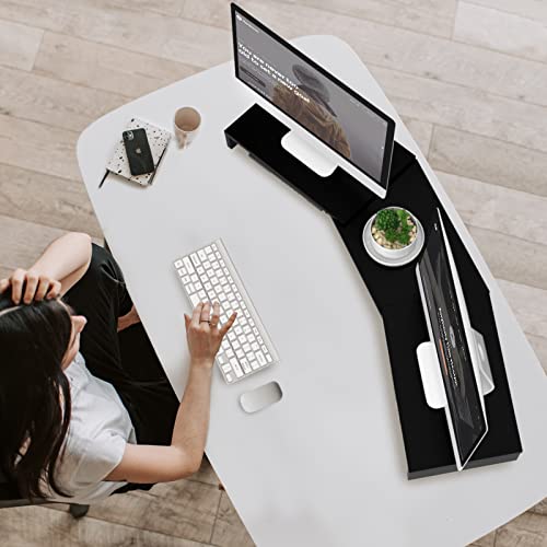 TAVR Dual Monitor Stand Riser Office Desktop Organizer Stand for 2 Monitors, Adjustable Length and Angle 3 Shelf, Extra Long Multifunctional Stand up to 43.3" fit Computer, Laptop, TV, Black - Image 3