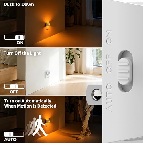 Image of DORESshop LED Night Light[2 Pack], Night Lights Plug into Wall, Dimmable Plug in Night Light with Motion Sensor, Dusk to Dawn Sensor, Nightlights for Adults, Bedroom, Bathroom, Amber, White Cover