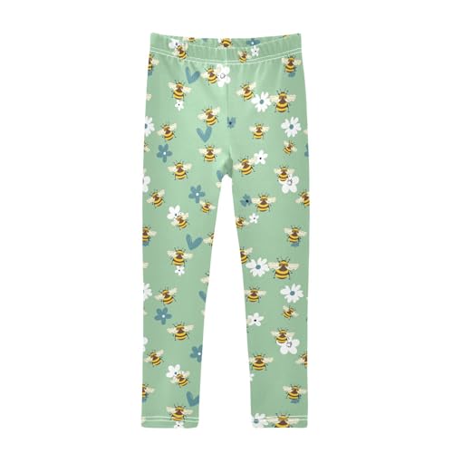 CaTaKu Girls Leggings Bees Floral Heart Leggings for Girls Kids Athletic Workout Yoga Pants Size 4-10T