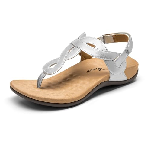 Image of Athlefit Women's Orthopedic Arch Support Sandals Comfortable Thong T-Strap Orthotic Casual Flat Sandals