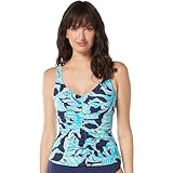Beach House Jenny Tankini Top — Center Shirred Fitted Swim Top, Seaglass Palm 10
