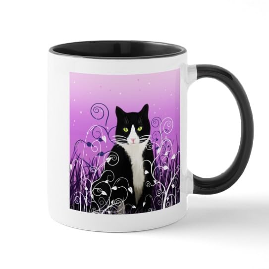 Taza de cerámica 11 oz con diseño de gato Tuxedo miniatura 1