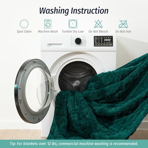 Image of Wemore Weighted Blanket for Adults Twin Size 15 lbs, Dual Sided Soft Fuzzy Jacquard Sherpa Weighted Blankets for Sleeping, Cozy Fluffy Knitted Heavy Blanket for Couch Bed, Green, 60 x 80 inches