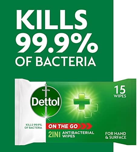 Dettol 2 in 1 Antibacterial Wipes, 135 Wipes (15 Wipes, 9 Packs)