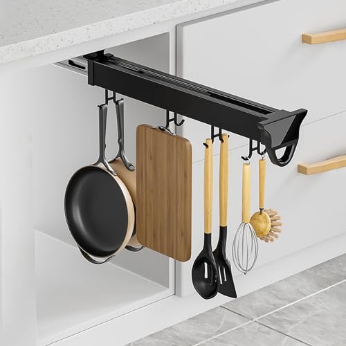 RAJYQODIS Organizador Extraíble De Ollas Y Sartenes, Soporte Multifuncional Para Utensilios De Cocina con Gancho Ajustable, Organizador Retráctil Para Gabinete De Cocina ( Size: 46cm/18.11inch )