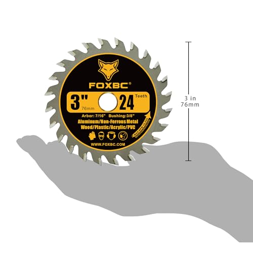 FOXBC 3 Inch Circular Saw Blade 24T Carbide Cuts for Wood, Plastic, PVC, Acrylic, Aluminum with 7/16\" Arbor, Compatible with Dewalt, Dremel, Ryobi, Worx, Milwaukee, Ultra-Saws, RotoZip Saws - 3 Pack