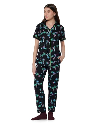 Image of Women's Pure Cotton Top & Pyjama Set - Printed Nightwear and Loungewear, Comfortable Night Suit for Sleep and Relaxation