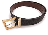 Michael Kors Women's Wide Monogram Logo Gold Buckle Belt Brown Small