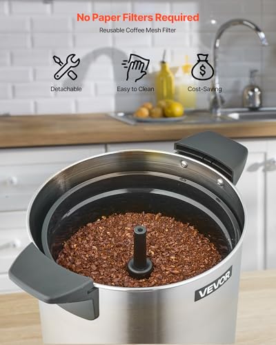 Image of VEVOR Commercial Coffee Urn, 100 Cup 15 L Hot Beverage Dispenser with Dripless Faucet, Quick-Brewing Stainless Steel Large Commercial Coffee Maker, for Catering, Business, Party, Church & Restaurant