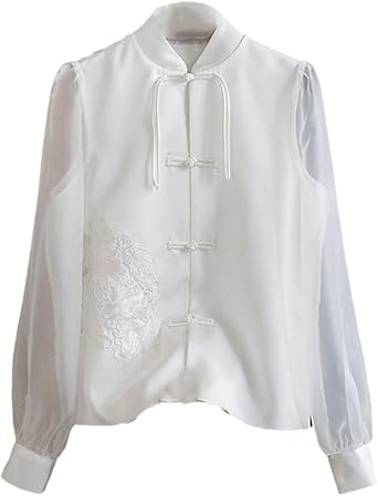 LIXINGHEITANG Chinese traditional tangsuits blouse women long sleeves oriental cheongsam top heavy embroidery hanfu coat
