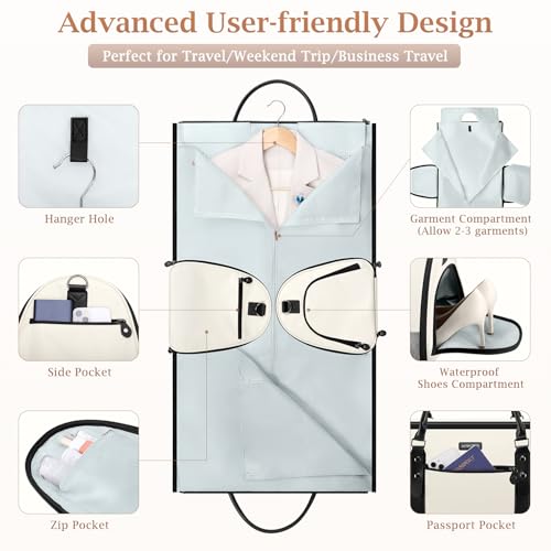 Travel Garment Bag, Convertible Garment Duffel Bags Combo with Shoe Compartment Toiletry Bag, Carry-On Weekend Overnight Bag for Women Man, 2 in 1 Hanging Dress Luggage Suitcase Suit Business Trip3
