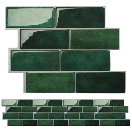 Hbbgdiy 5PCS 11.6×8.4 Inch 3D Green Peel and Stick Backsplash Tiles, Waterproof Heat‑Resistant Kitchen, Bathroom & Fireplace Wall Stickers, Easy DIY Tile Decals