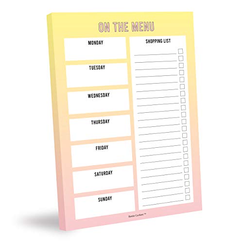 Bettie Confetti Meal Planner and Shopping List Pad | Undated A5 Funny Notepad with Grocery Checklist for Daily Food Prep, Diet Diary, Menu Board or Cooking on a Budget | 50 Tear Off Sheets