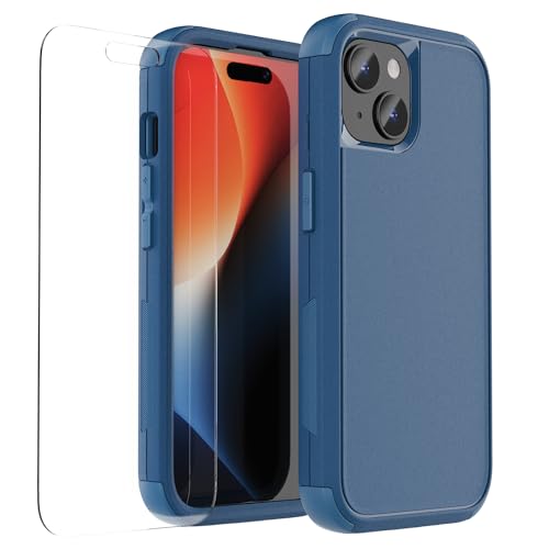 Coque iPhone 15 anti-choc protection intégrale 3 en 1 verre trempé bleu marine
