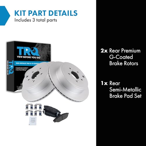 Image of TRQ Rear Brake Pad and Rotor Set Semi Metallic Coated Rotors Compatible with 2010-2014 Subaru Legacy