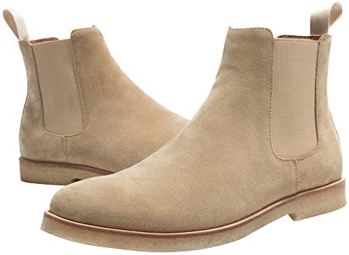 Jions Slip-On Suede Chelsea Boots Men, Genuine Leather Ankle Dress Bootie With Crepe Sole (Beige 45/10.5 M-W Us) #TOP4