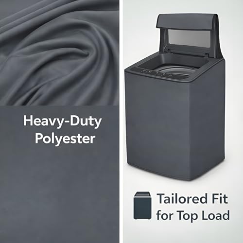 Image of DALUCI Top Load Fully Automatic Washing Machine Cover for 6 kg, 6.5 kg, 7kg & 7.5 kg | Waterproof & Dustproof Polyester Fabric with Zipper | Protective Cover for Washing Machine (Grey, 59X59X86 CM)