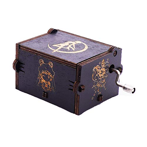 image for Youtang Sailor Moon Music Box Hand Crank Musical Box Carved Wooden Mus