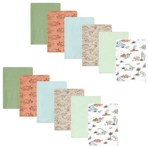 Image of Hudson Baby Unisex Baby Cotton Poly Flannel Burp Cloths Bundle, Dinosaur Adventures, One Size