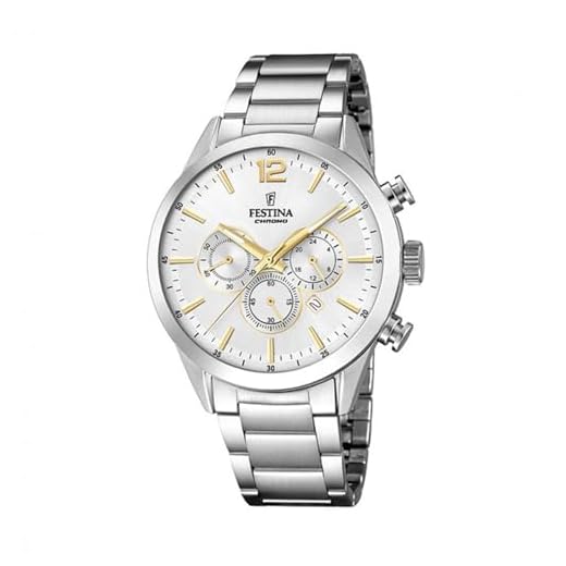 Festina Reloj Hombre F20343/1 Timeless Chronograph Caja de Acero Inoxidable 316l Plateado Correa de Acero Inoxidable 316l Plateado