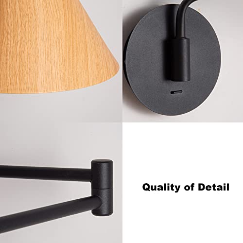 Aplique de pared de madera regulable para leer cómodamente en la cama 2