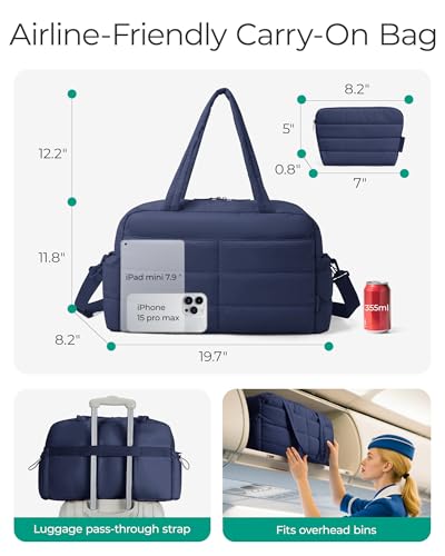 Image of BAGSMART Gym Bag for Women, Lightweight Puffer Duffle Bag 2-PC Travel Bag, 31L Weekender Overnight Bag Quilted Carry On Tote Bag, Diaper Hospital Dance Bag for Travel, Gym, Water Resistant