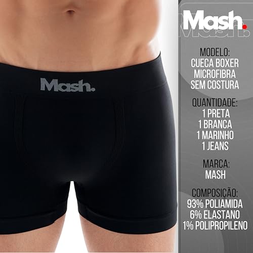 MASH Kit 4 Cuecas Boxer Cueca Mash Microfibra Sem Costura Box Masculina Adulto, 1 Azul Jeans - 1 Azu