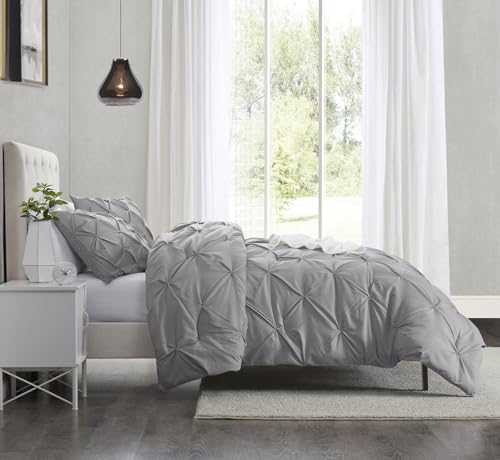 Image of Nestl Grey Duvet Cover Full Size - Soft Double Brushed Duvet Set with Button Closure & Corner Ties, 3 Piece Luxurious Pinch Pleated Duvet Cover Set 80x90 Inches with 2 Pillow Shams