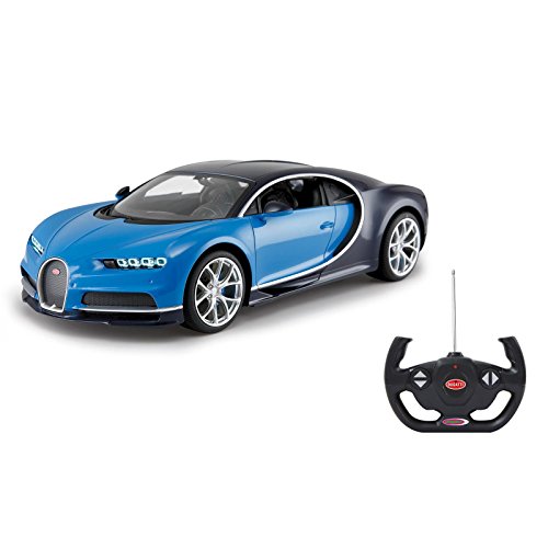 JAMARA 405135 - Bugatti Chiron 1:14 2,4Ghz - offiziell lizenziert, bis 1 Std. Fahrzeit bei 11 Kmh, LED, Perfekt nachgebildete Details, detaillierter Innenraum,hochwertige Verarbeitung, Blau