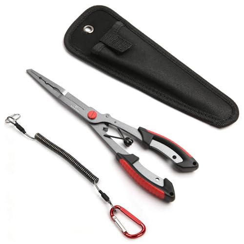Azurvellium Fishing Pliers Saltwater, Teflon Coated Stainless Steel Long Nose Hook Remover with Braid Cutter and Split Ring Pliers, Non Slip Grip for Freshwater and Saltwater by azurvellium - Used condition - US$13.73