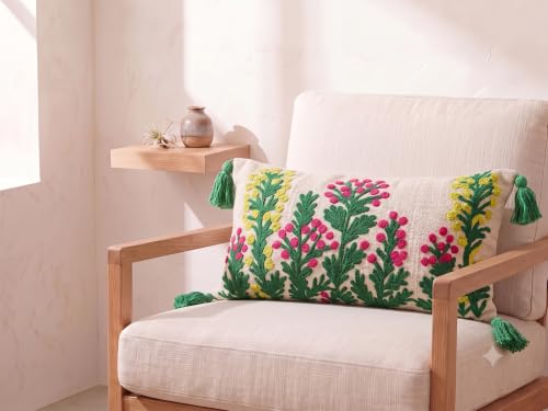 Image of Furnistitchs Boho Rectangle Cushion Cover 12x20 inches | Handmade Decorative Throw Pillow Case | Bohemian Home Decor Sofa Bed Cushion Cover Living Room Bedroom (2, Wildflowers, 12x20 inches)