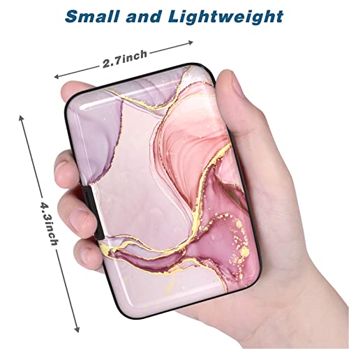 Atufsuat Credit Card Holder, Mini Aluminum Wallet Rfid Blocking Slim Metal Hard Case For Women Men, Pink Marble #TOP2