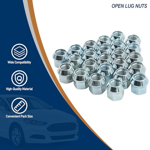 Image of 14mmx2 Open Lug Nuts for 6-Lug Wheels Compatible with Ford F150, Expedition 2000-2014, Ford Excursion, Lobo, Transit, Lincoln - 24pcs M14x2 Zinc Aftermarket Open End Tuner Lug Nuts